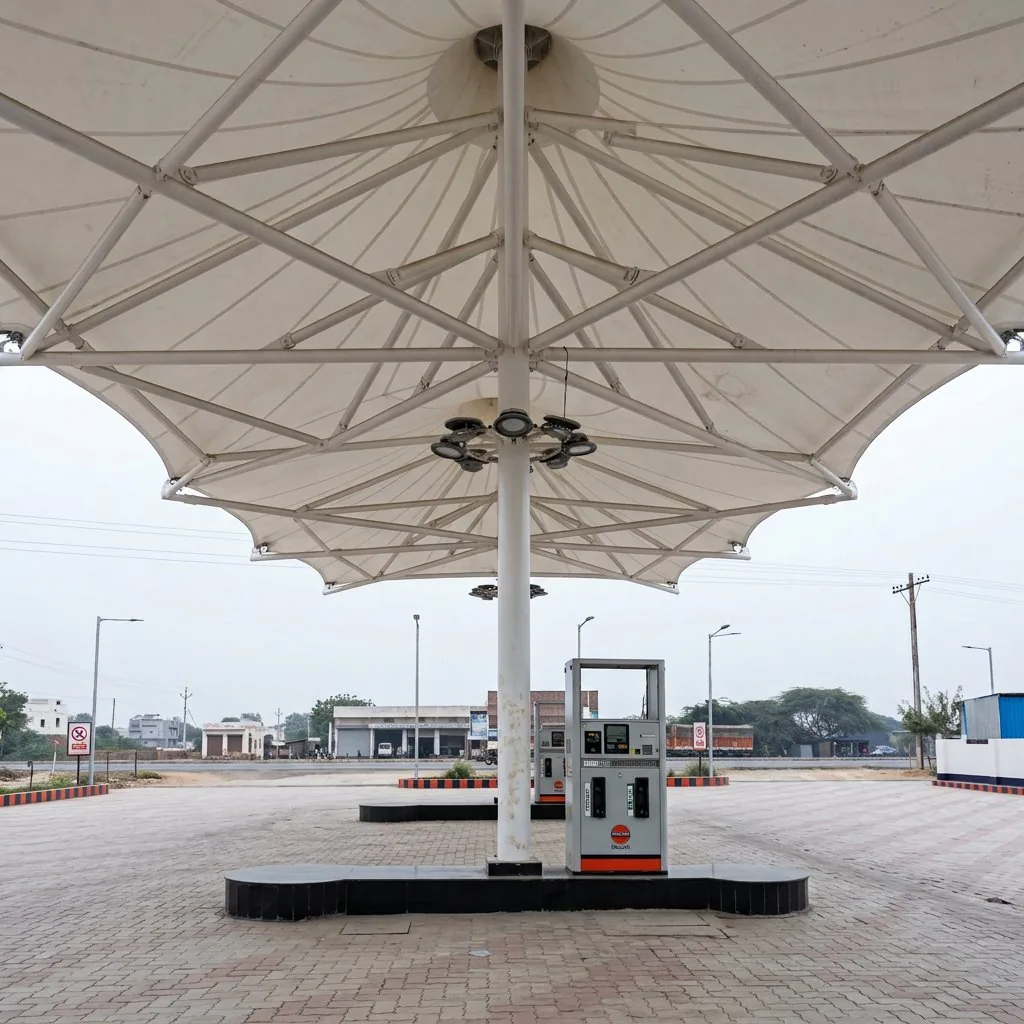 Jewar Petrol Pump tensile structure, Ekra Decor &mdash; photograph 4